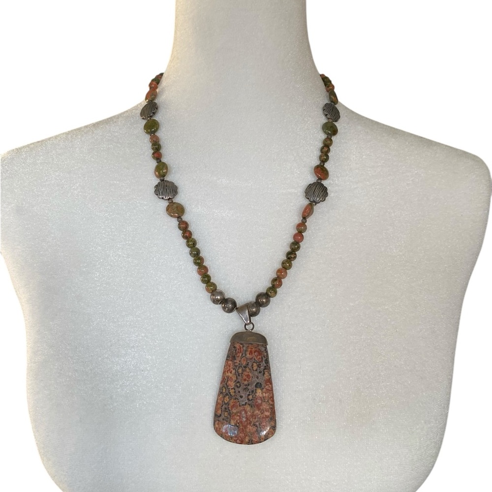 Vintage Unakite & Jasper Stone Necklace